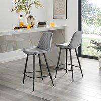 FurnitureboxUK Pesaro Set of 2 Velvet Black Legs Counter Stools in Grey