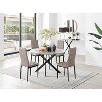 FurnitureboxUK Novara Grey Concrete Effect Black Leg 120cm Round Dining Table & 4 Milan Black Leg Chairs in Beige
