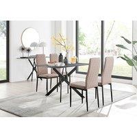 FurnitureboxUK Leonardo Grey Glass Marble Effect Black Leg Table & 4 Milan Black Leg Chairs in Beige
