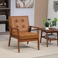 HOMCOM Accent Chair PU Leather Armchair with Armrests for Living Room in Brown