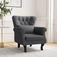 HOMCOM Chesterfield style Accent Chair Tufted Wingback Armchair with Pillow in Dark Grey