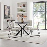 FurnitureboxUK Novara 100cm Black Top Round Dining Table & 4 Cream Halley Chairs