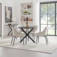 FurnitureboxUK Novara 100cm Black Top Round Dining Table & 4 Cream Beaumont Chairs