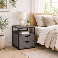Wyld Haus Sesopa Slim Industrial Bedside Table Grey with Metal Frame & Drawers
