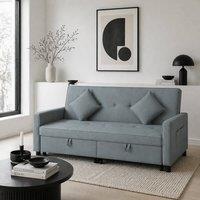Wyld Haus Senosa Grey Velvet Feel 3 Seater Convertible Sofa Bed Tufted