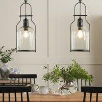 Wyld and Coco Pendant Lamp - Black Iron Frame 166 cm Cord Clear Glass Shade