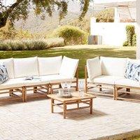 Wyld and Coco Modular 3-Seater Sofa - Natural Bamboo Off-White Cushions in Brown
