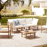 Wyld and Coco Garden Luxe Bamboo Modular Sofa Set Off-White Cushions in Brown