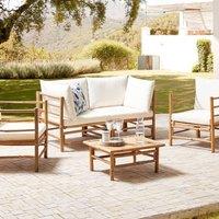 Wyld and Coco 4-Piece Modular Sofa - Bamboo Frame Off-White Cushions in Brown