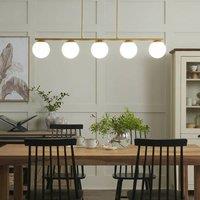 Wyld and Coco Glamour Design 5 Light Pendant Lamp Gold 62 cm White Glass Globe
