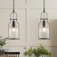 Wyld and Coco 2-Pack Industrial Pendant Lights Black Iron Clear Glass 166cm