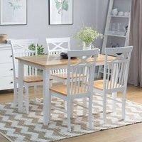 Wyld and Coco Set of 2 White Rubberwood Dining Chairs with Light Wood Accents
