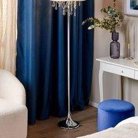 Wyld and Coco Floor Lamp Silver Iron White Polycotton 170cm Drum Shade Crystal
