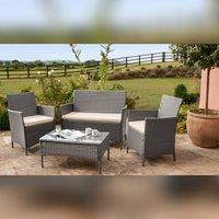 Comfy Living Ltd 4PC Rattan Garden Patio Furniture Set - 2 Chairs 1 Sofa & Coffee Table in Grey