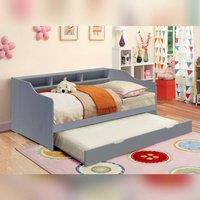 Comfy Living Ltd 3ft Wooden Bed With Shelving & Pull Out Trundle in Grey | Size: Single
