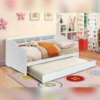 Comfy Living Ltd 3ft Wooden Bed With Shelving & Pull Out Trundle in White | Size: Single