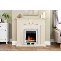Adam Fires & Fireplaces Abbey Fireplace in Stone Effect Blenheim Electric Fire in Chrome in Beige