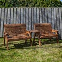 Samuel Alexander Hand Made 4 Seater Chunky Rustic Wooden Furniture with 2 Benches & Straight Tray in Brown