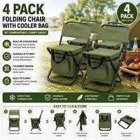 ATEK 4X Foldable Fishing Chair Collapsible Folding Camping Chair with Cooler Bag Lightweight Strong Portable Outdoor Backrest Stool in Green