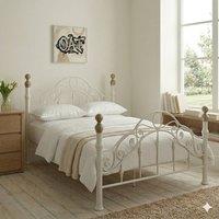 OAT Home Kensington French Style White & Brass Metal Bed Frame | Size: Small Double