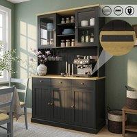 BTM Tall Kitchen Cabinet Power Outlet USB Wine Glass Holder Black