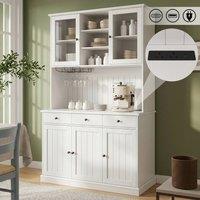 BTM Tall Kitchen Cabinet Power Outlet USB Wine Glass Holder White