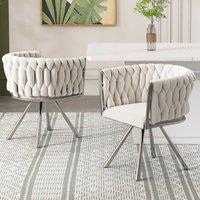 BTM Set of 2/4/6 Velvet Swivel Dining Chair Light Luxury Beige Silver | Size: 4 Pack
