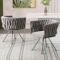 BTM Set of 2/4/6 Velvet Swivel Dining Chair Light Luxury Grey Silver | Size: 4 Pack