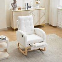 BTM Rocking Chair USB Nursing Glider Teddy Fabric Footrest White