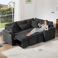 BTM L Shaped Pull Out Sofa Bed Storage USB Cup Holders Sleeper Sofa in Grey