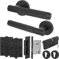 AFIT Matt Black Door Handle Euro Lock Double Cylinder, Locks Hinges | Size: 150mm x 150mm