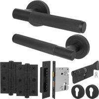 AFIT Matt Black Door Handle Euro Lock Turn Cylinder Set, Locks Hinges | Size: 150mm x 150mm