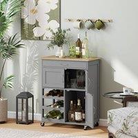 HOMCOM Rolling Kitchen Island Trolley Storage Cart w/ Rubberwood Top, Grey