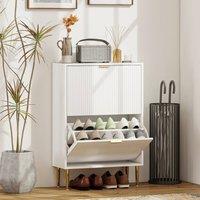 HOMCOM Slim Shoe Storage Cabinet with 2 Flip Drawers for Hallway in White