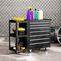 HOMCOM 7 Drawer Lockable Steel Tool Chest on Wheels for Workshop, Black