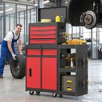 HOMCOM Modular Tool Chest, Tool Trolley with Side Rack, Pegboard for Garage in Black
