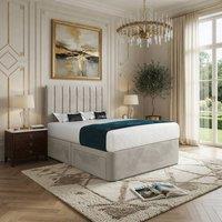 KDMD Quatt Upholstered Beige Soft Velvet Designer Bed Frame in Cream | Size: Small Single