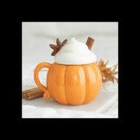 KDMD Pumpkin Cream Lidded Mug for Hot Chocolate Tea Coffee in Orange