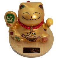 KDMD Solar Moving Hand Money Cat Wooden Base Gold Ornament