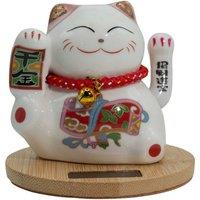 KDMD Pink Solar Money Cat with Moving Paw Wooden Base in White
