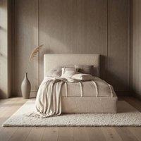 KDMD Beasley Boucle Upholstered Platform Mink Bed Frame in Beige | Size: Double