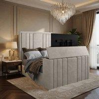 KDMD Artlebeck Upholstered Soft Velvet Pebble Tv Bespoke Bed Frame in Light Sand | Size: Double