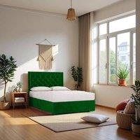 Knight Sleep Ellis Plush Bed Set With Mattress, 2 Drawers Same Side & 24Headboard in Emerald | Size: Double