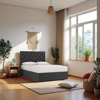 Knight Sleep Ellis Plush Bed Set With Mattress, 2 Drawers Same Side & 24"Headboard in Charcoal | Size: Double