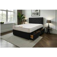 Knight Sleep Ellis Plush Bed Set With Mattress, 2 Drawers Same Side & 24Headboard in Black | Size: King