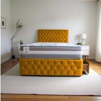 Knight Sleep Delaware Plush Bed With Mattress, 4 Drawers, Headboard & 12 Footboard in Mustard | Size: Small Double