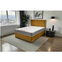 Knight Sleep Emily Divan Bed, No Drawers + Sprung Memory Foam Mattress & Headboard in Mustard | Size: Small Single