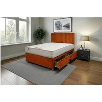 Knight Sleep Emily Plush Bed Set With Mattress, 2 Drawers Same Side & 24Headboard in Orange | Size: Double