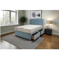 Knight Sleep Emily Plush Bed Set With Mattress, 2 Drawers Same Side & 24Headboard in Light Blue | Size: Small Double