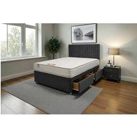 Knight Sleep Emily Plush Bed Set With Mattress, 2 Drawers Same Side & 24Headboard in Charcoal | Size: Double